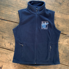 Ladies cut fleece vest, navy fleece shown, with embroidered LGLC logo on left pocket.