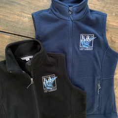 Ladies cut fleece vests, navy and black fleece shows, with embroidered LGLC logo on left pocket.