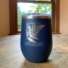 12-oz navy insulated tumbler, etched LGLC logo