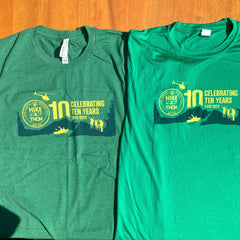 2022 Hike-A-Thon shirt fronts, cotton/poly and 100%poly side by side